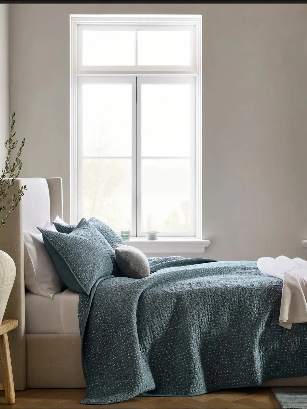 Quince Organic Cotton Hand Stitched Quilt in Ocean Full/Queen 1283